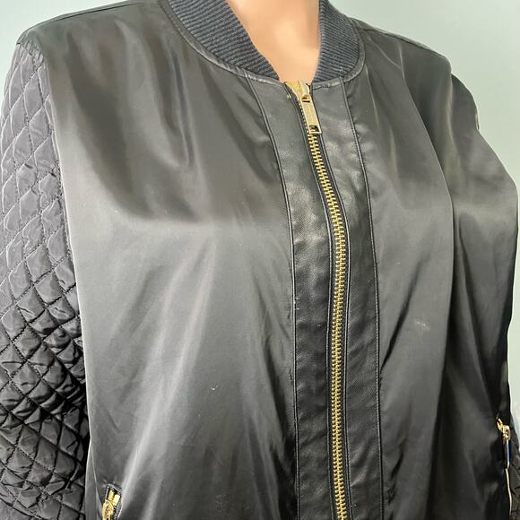 MICHAEL Michael Kors Light Jacket Quilted Sleeves Gold Zip Bomber XL Preppy Luxe - Picture 2 of 5
